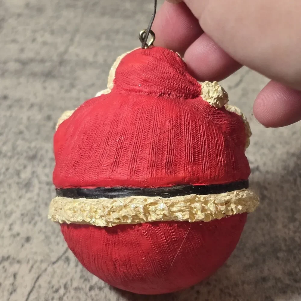 Roly Poly Fat Santa Ball Ornament Kitsch Folk Art Fat Santa Round Country Decor